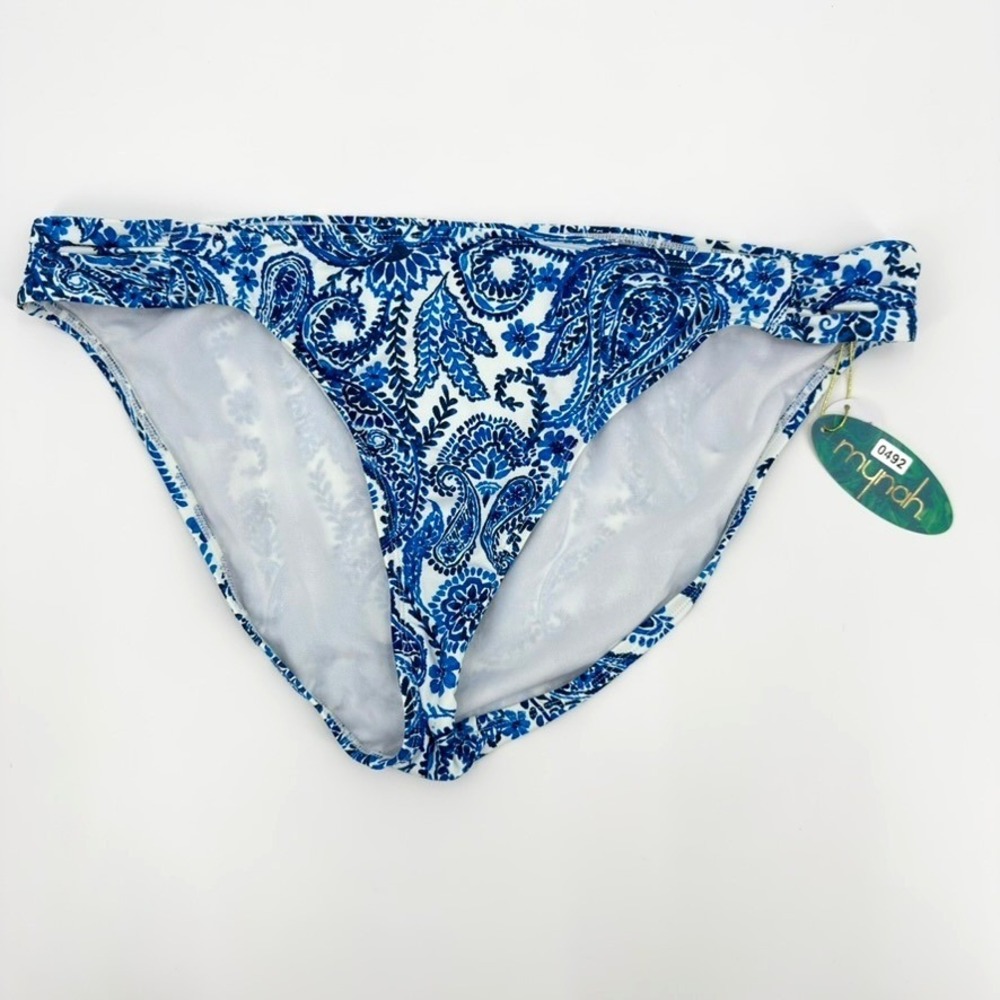 Mynah Women XL Blue White Paisley Floral Medium Coverage Bikini Bottom NWT